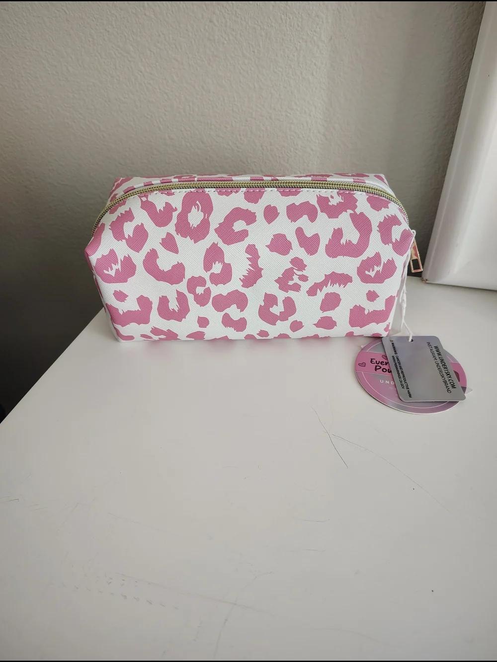Pink Leopard Print Cosmetic Bag by